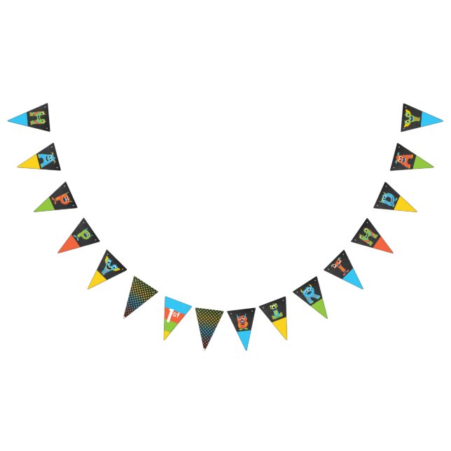 Little Monster Chalkboard Happy Birthday  Bunting Flags (All)