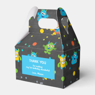 Little monster chalkboard themed birthday favor boxes