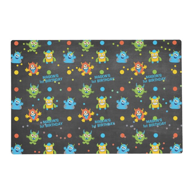 Little Monster chalkboard themed birthday party  Placemat (Front)