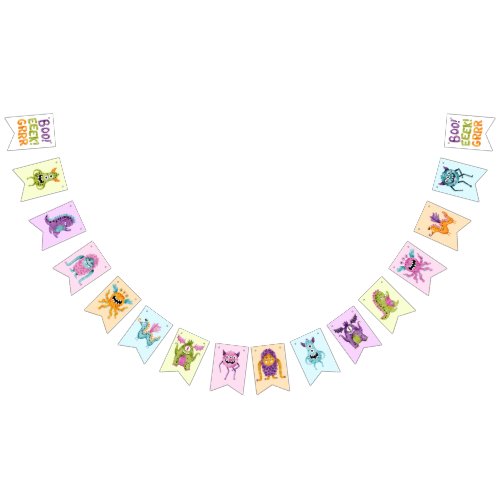 Little Monster Colorful Birthday Party Bunting Flags