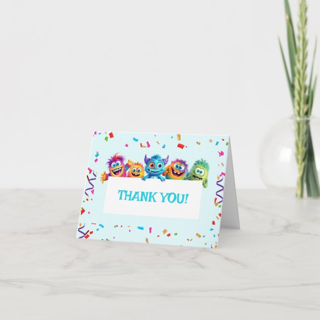 Little Monster Colorful Birthday Thank You Card (Front)