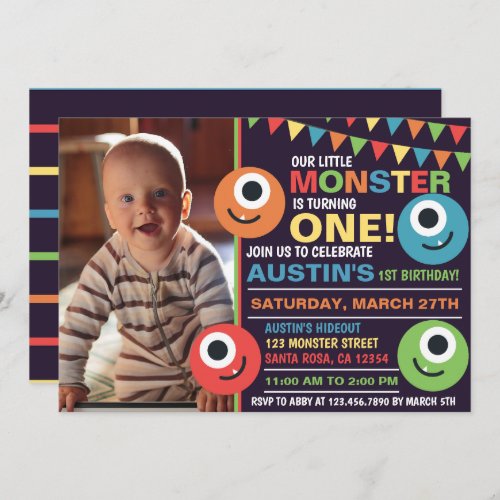 Little Monster Cute Birthday Party Invitation