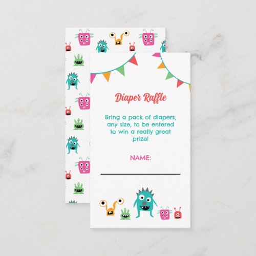 Little Monster Diaper Raffle Baby Shower Cute Enclosure Card