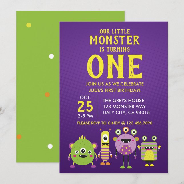 Little Monster First Birthday Party Invitation (Front/Back)
