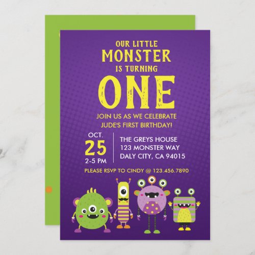 Little Monster First Birthday Party Invitation