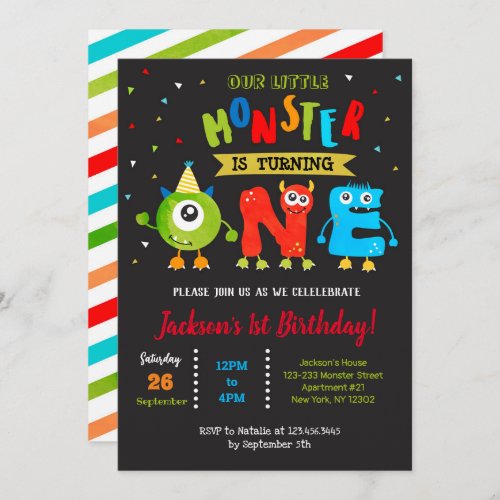 Little Monster First Birthday Party Invitations 