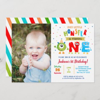 Little Monster First Birthday Party Invitations by SugarPlumPaperie at Zazzle