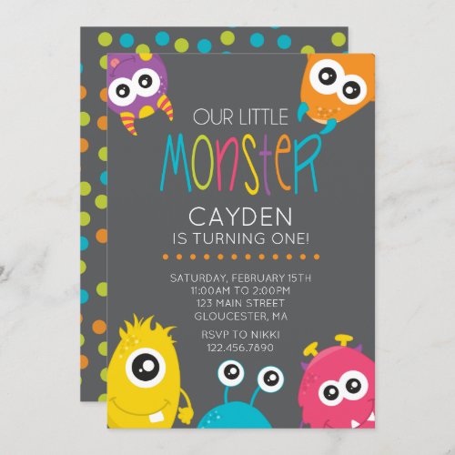 Little Monster First Birthday Party Invite