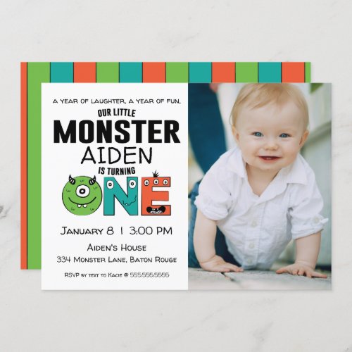Little Monster First Birthday Photo Invitation