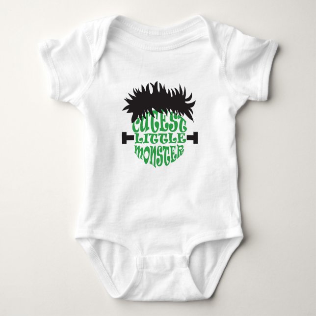 Little Monster Frankenstein Halloween Green Black Baby Bodysuit (Front)