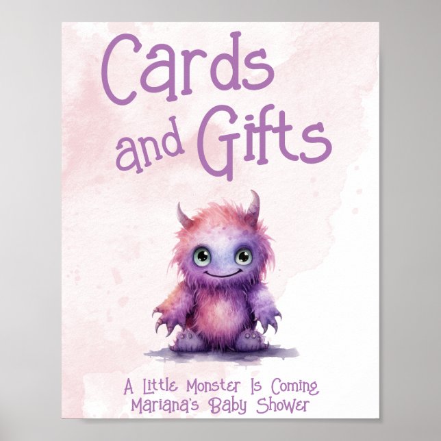 Little Monster Girl Baby Shower Cards & Gifts Poster (Front)