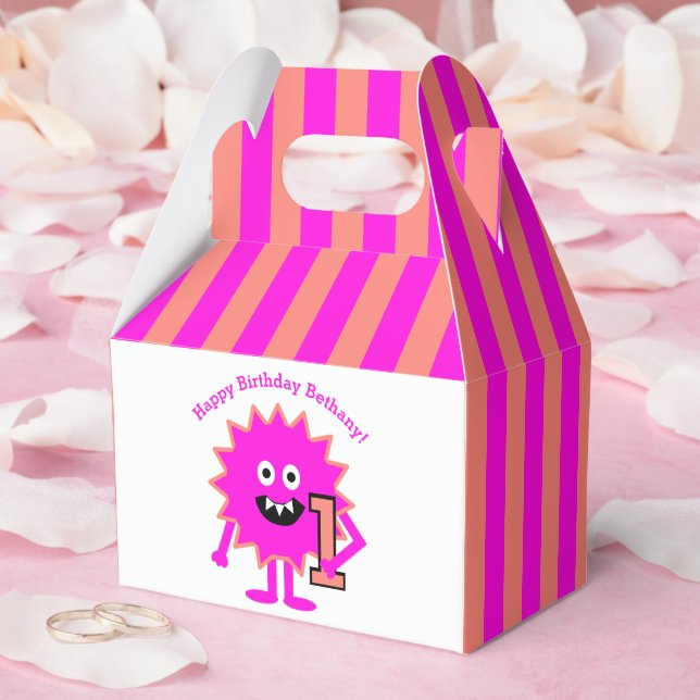 Little Monster Girl Cute 1st Birthday Pink Stripes Favor Boxes (Wedding)