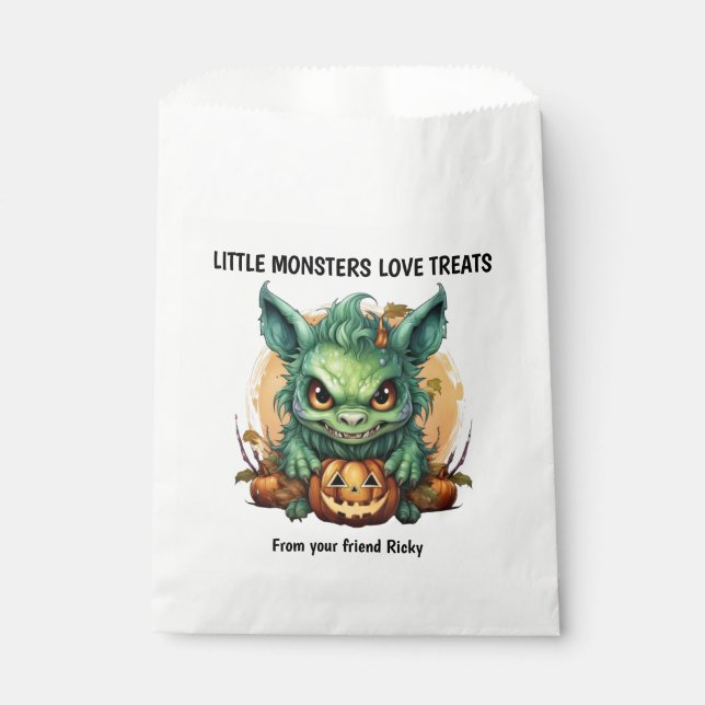 Little Monster Green Creature Halloween Favor Bag (Front)