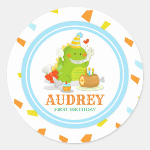 Little Monster Green Dino Birthday Baby Shower Classic Round Sticker