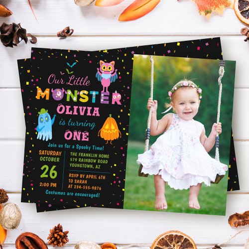 Little Monster Halloween Costume Birthday Photo Invitation