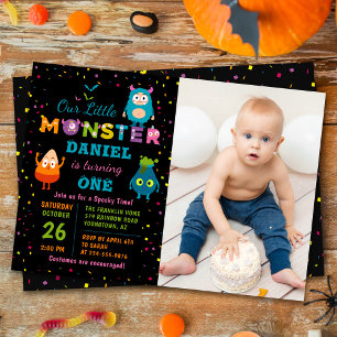 Little Monster Halloween Costume Birthday Photo Invitation