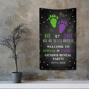 Little Monster Halloween Gender Reveal Party Banner
