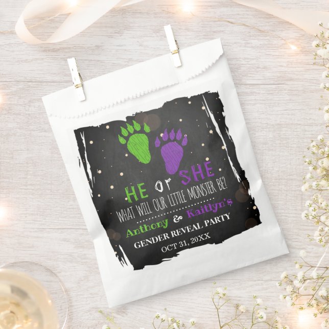 Little Monster Halloween Gender Reveal Party Favor Bag (Clipped)