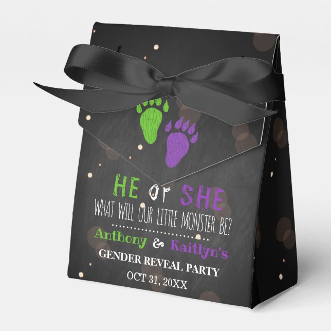 Little Monster Halloween Gender Reveal Party Favor Boxes (Front Side)