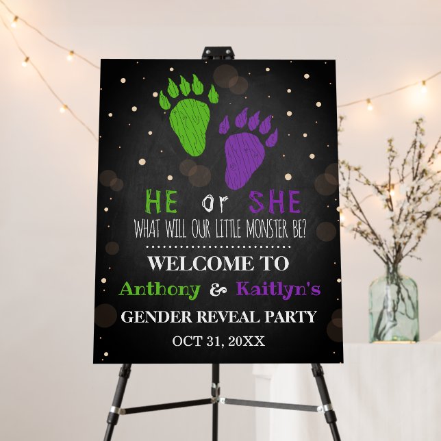 Little Monster Halloween Gender Reveal Party Foam Board (In Situ (Stand))