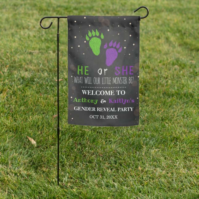 Little Monster Halloween Gender Reveal Party Garden Flag (In SItu)