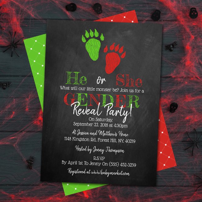 Little Monster Halloween Gender Reveal Party Invitation (Creator Uploaded)