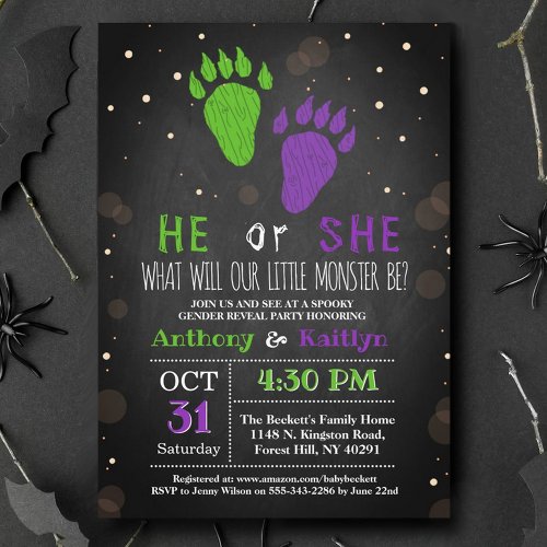 Little Monster Halloween Gender Reveal Party Invitation