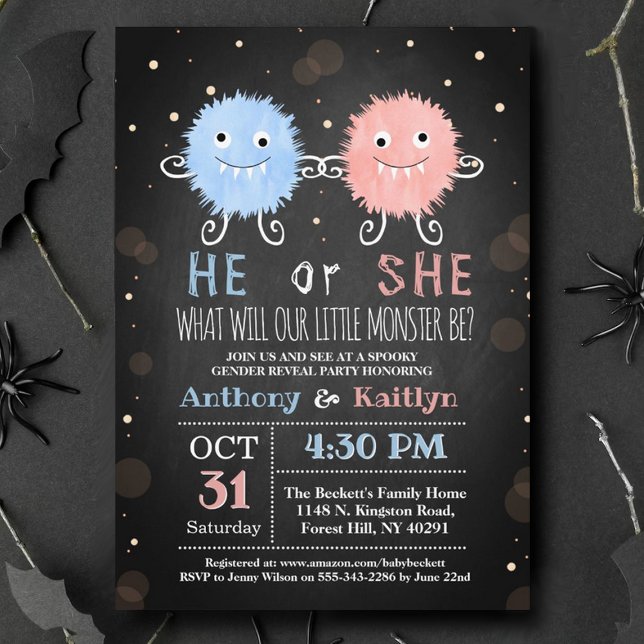 Little Monster Halloween Gender Reveal Party Invitation (Creator Uploaded)