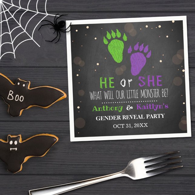 Little Monster Halloween Gender Reveal Party Napkins (Creator Uploaded)