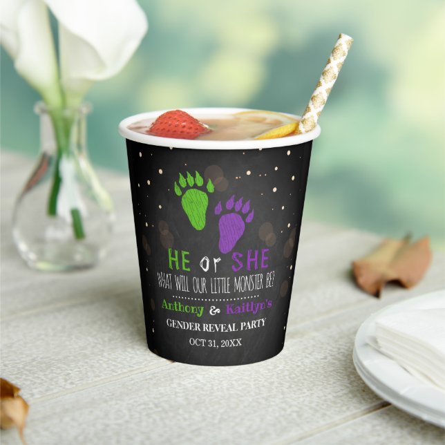 Little Monster Halloween Gender Reveal Party Paper Cups (Insitu)