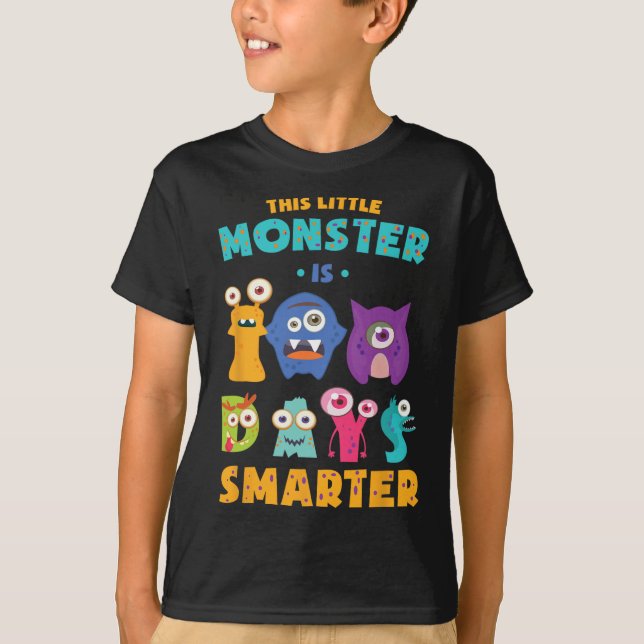 Little Monster Is 100 Days Smarter School Kids Lea T-Shirt (Front)