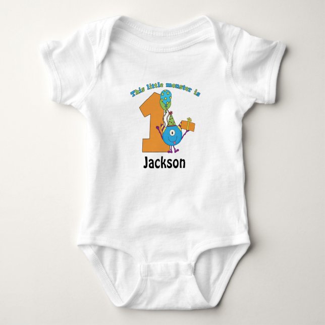 Little Monster Kids 1st Birthday Personalized Baby Bodysuit (Front)