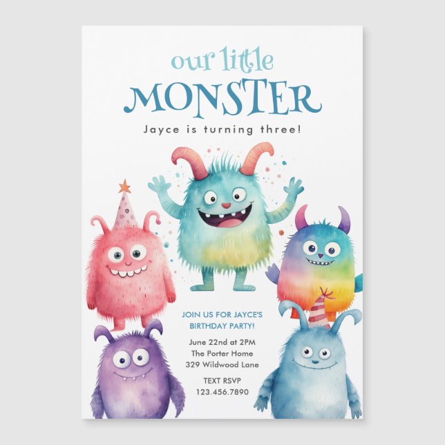 Little Monster Kids Birthday Party Magnetic Invitation (Front)