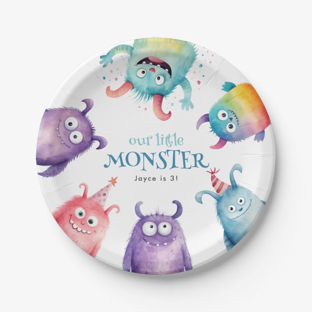 Little Monster Kids Birthday Party Paper Plates (Front)