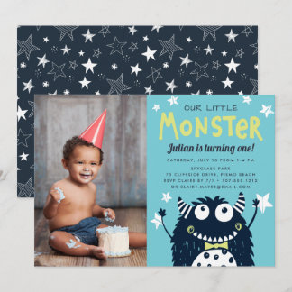 Little Monster Kids Birthday Party Photo Invitation