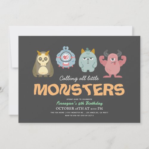 Little Monster Mash Halloween Boy Birthday Invitation