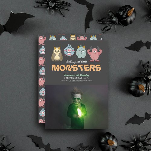 Little Monster Mash Halloween Boy Birthday Photo Invitation