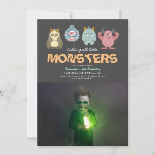 Little Monster Mash Halloween Boy Birthday Photo Invitation