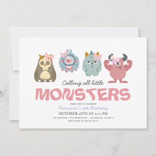 Little Monster Mash Halloween Girl Birthday Invitation