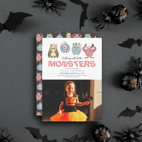 Little Monster Mash Halloween Girl Birthday Photo Invitation