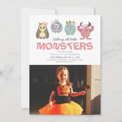 Little Monster Mash Halloween Girl Birthday Photo Invitation