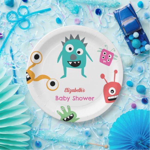 Little Monster on the way Baby Shower Halloween  Paper Plates