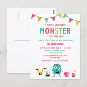 Little Monster on the way Baby Shower Halloween  Postcard