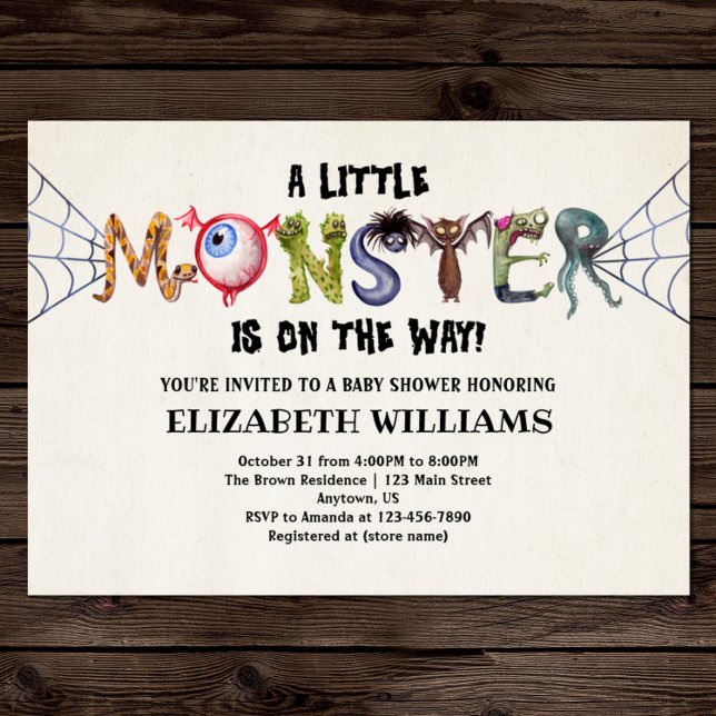 Little Monster On The Way Halloween Baby Shower Invitation