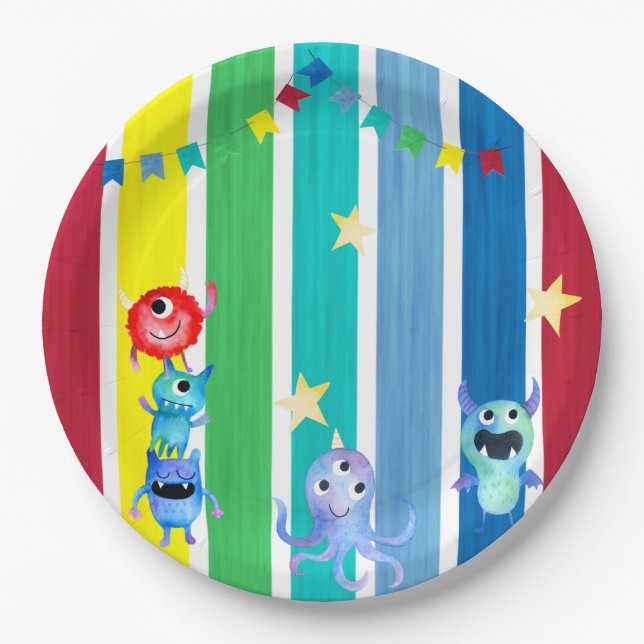 Little Monster Party  Paper Plates (Front)