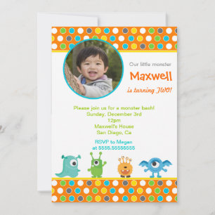 Little Monster Photo Birthday Party Invitations
