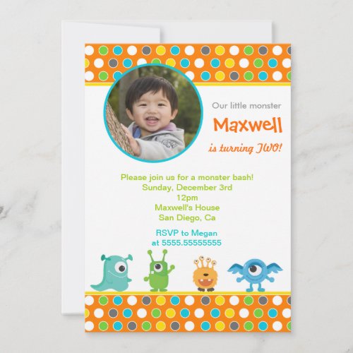 Little Monster Photo Birthday Party Invitations