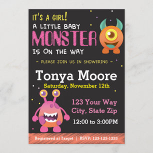 Little Monster Pink Baby Shower Invitation