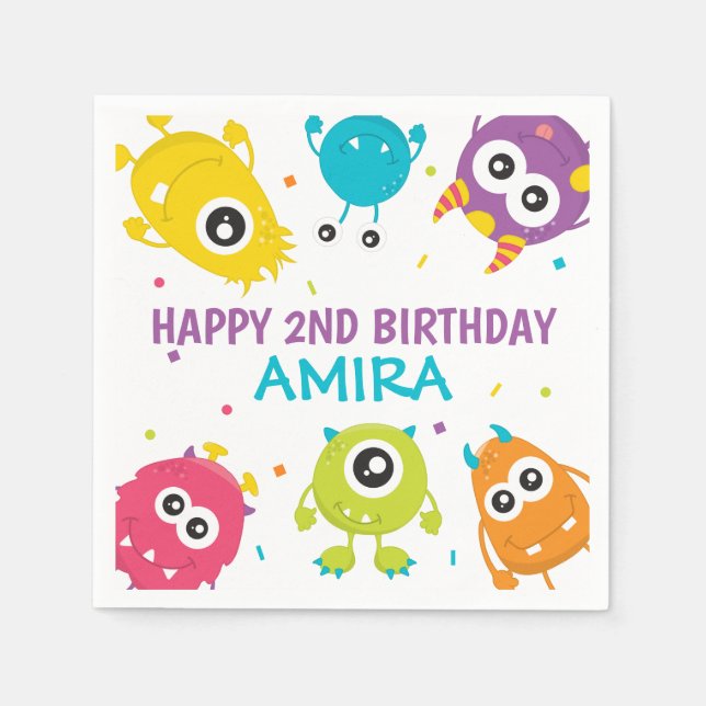 Little Monster Theme Birthday Party Napkins (Front)