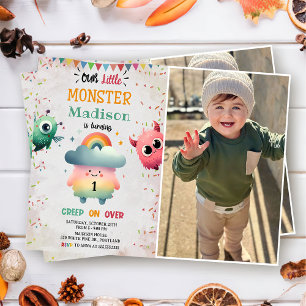  Little Monster Themed 1st Birthday Party Photo  Invitation